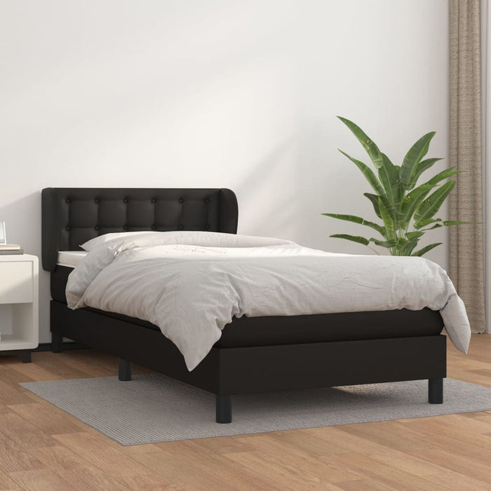 Box spring bed with mattress black 90x200 cm faux leather