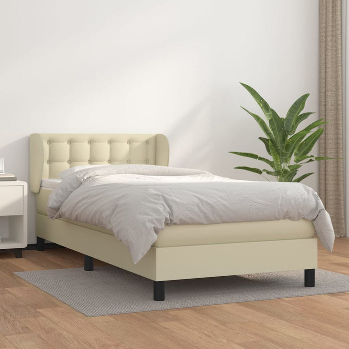 Box spring bed with mattress cream 90x200 cm faux leather