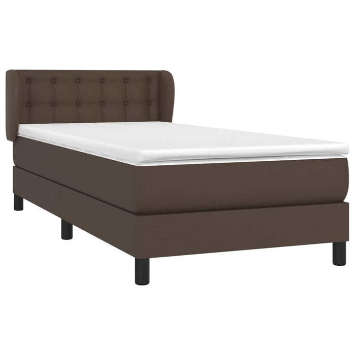 Box spring bed with mattress brown 90x200 cm faux leather