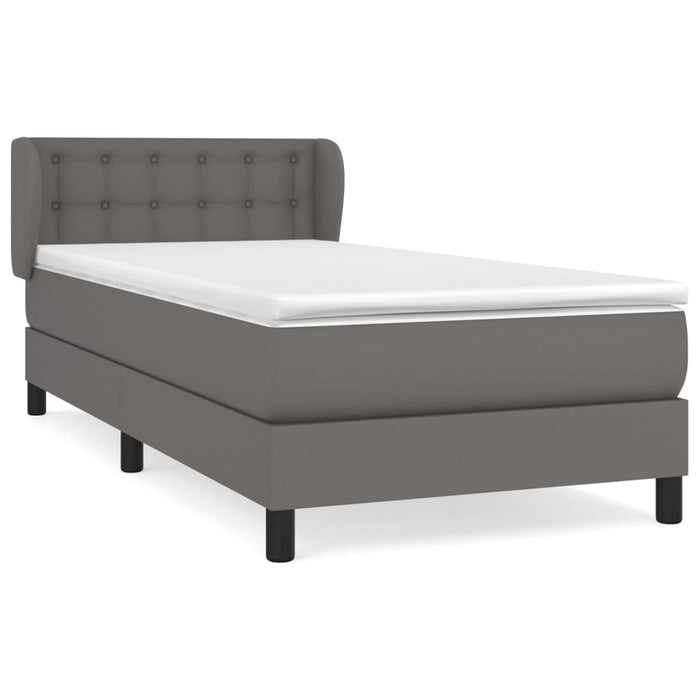 Box spring bed with mattress gray 90x200 cm faux leather
