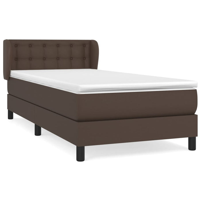 Box spring bed with mattress brown 100x200 cm faux leather