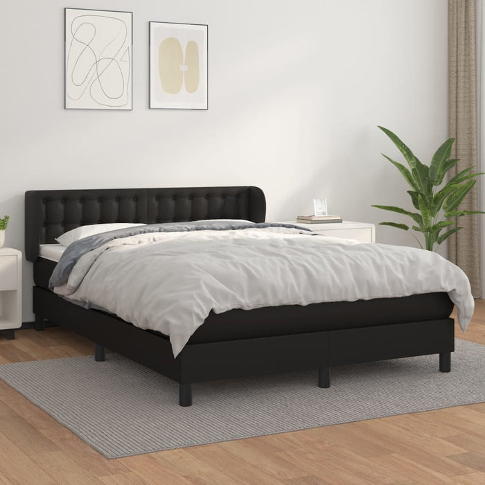 Box spring bed with mattress black 140x190 cm faux leather