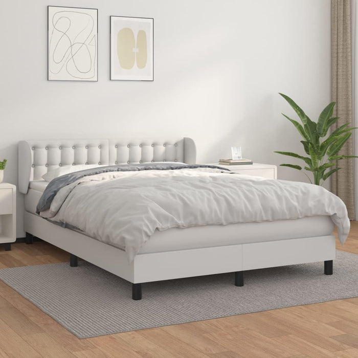 Box spring bed with mattress white 140x190 cm artificial leather