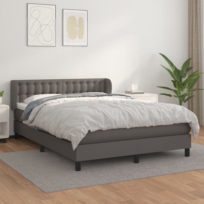 Box spring bed with mattress gray 140x190 cm faux leather