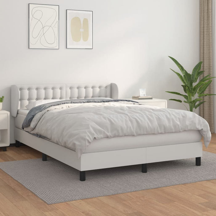 Box spring bed with mattress white 140x200 cm artificial leather