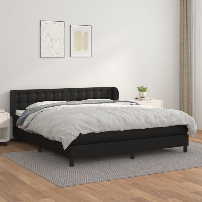 Box spring bed with mattress black 180x200 cm faux leather