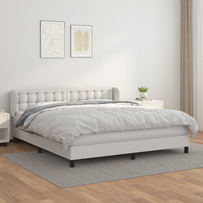 Box spring bed with mattress white 180x200 cm faux leather