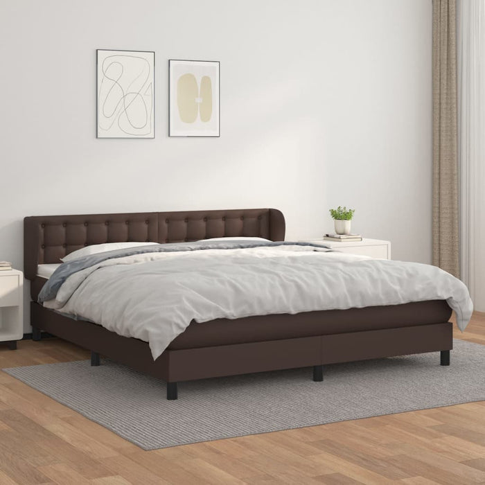 Box spring bed with mattress brown 180x200 cm faux leather