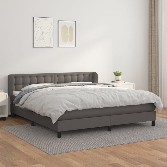 Box spring bed with mattress gray 180x200 cm faux leather