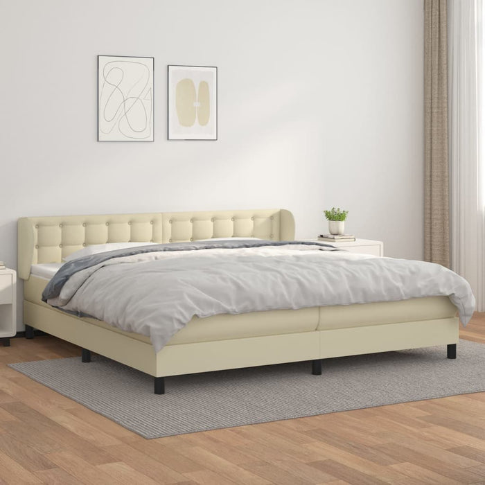 Box spring bed with mattress cream 200x200 cm faux leather