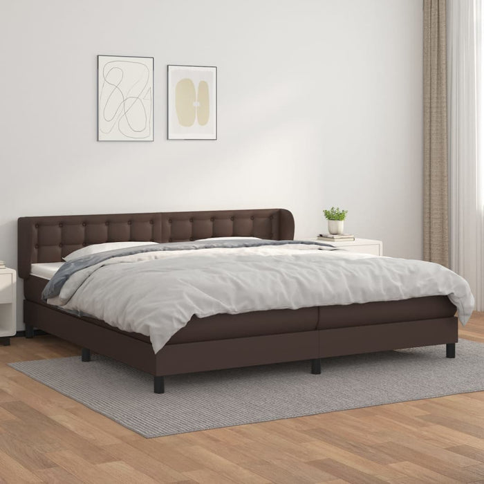 Box spring bed with mattress brown 200x200 cm faux leather