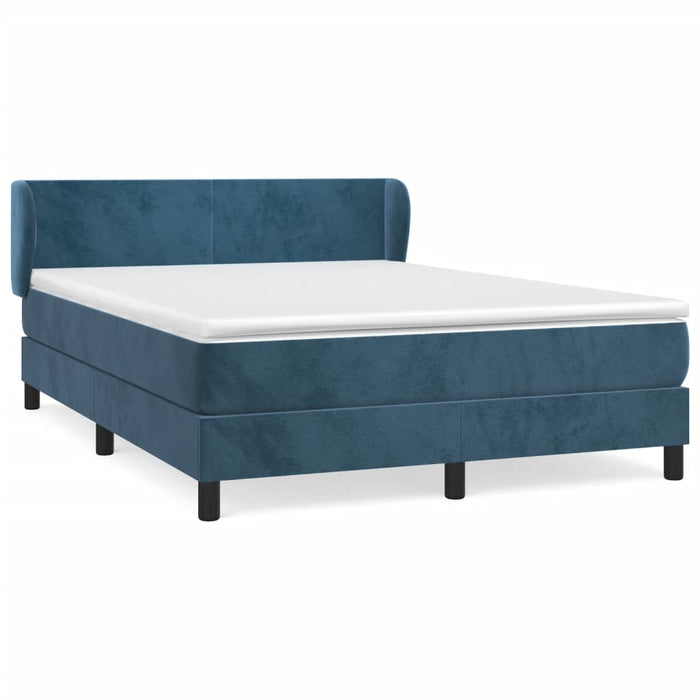 Box spring bed with mattress dark blue 140x190 cm velvet