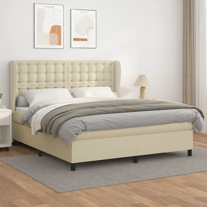 Boxspringbett mit Matratze Creme 160x200 cm Kunstleder