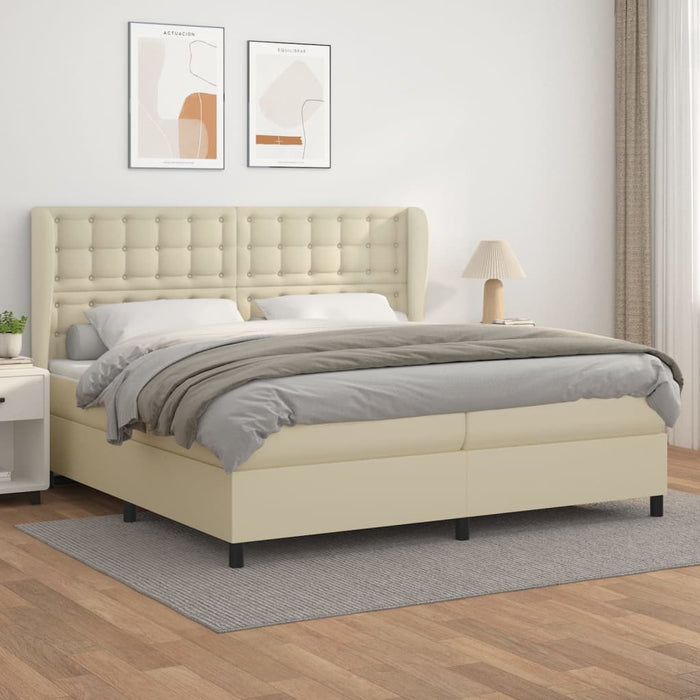 Boxspringbett mit Matratze Creme 200x200 cm Kunstleder
