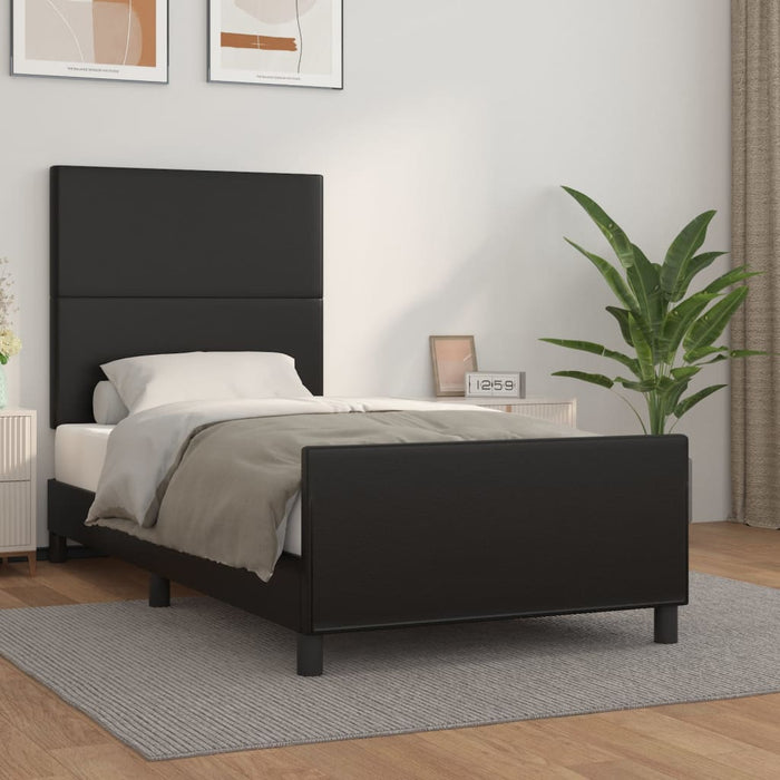 Bed frame with headboard black 100x200 cm faux leather