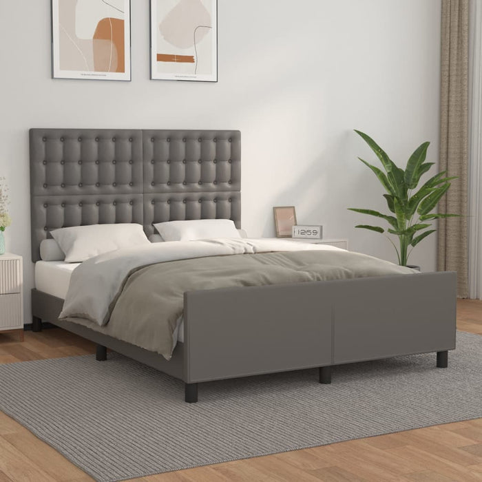 Bed frame with headboard gray 140x200 cm faux leather