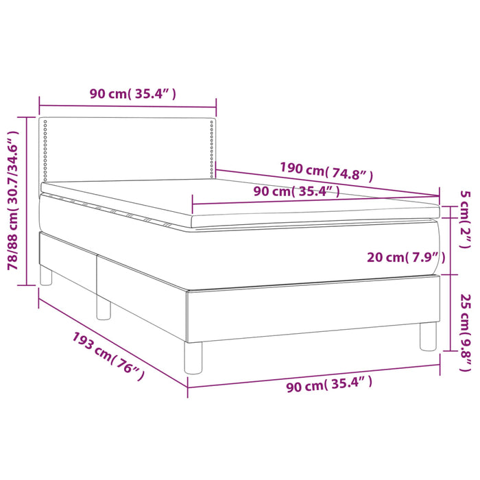 Boxspringbett mit Matratze Schwarz 90x190 cm Stoff