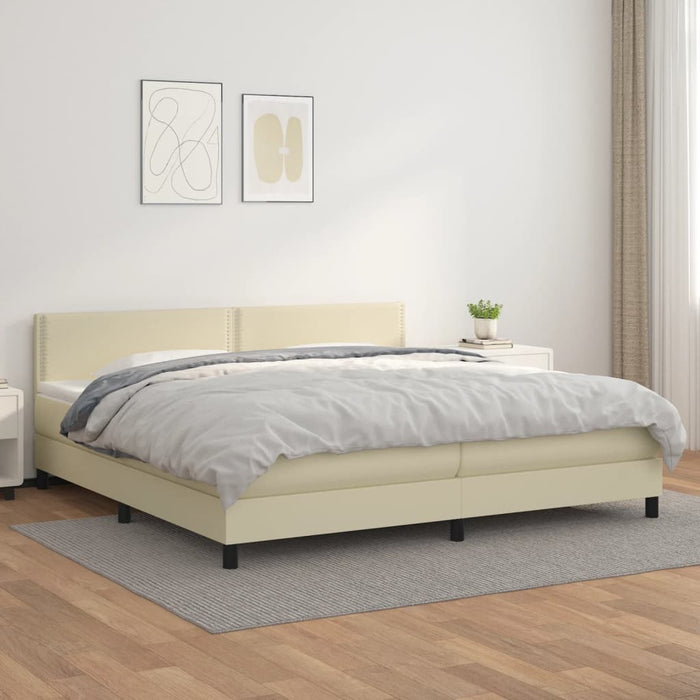 Boxspringbett mit Matratze Creme 200x200 cm Kunstleder