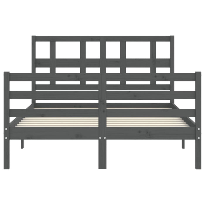 Massivholzbett mit Kopfteil Grau 140x200 cm