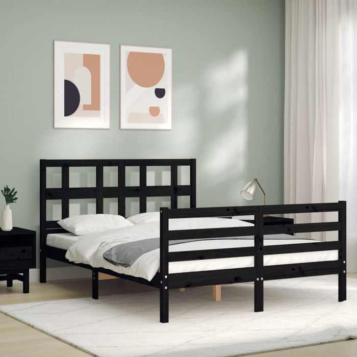 Massivholzbett mit Kopfteil Schwarz 140x200 cm