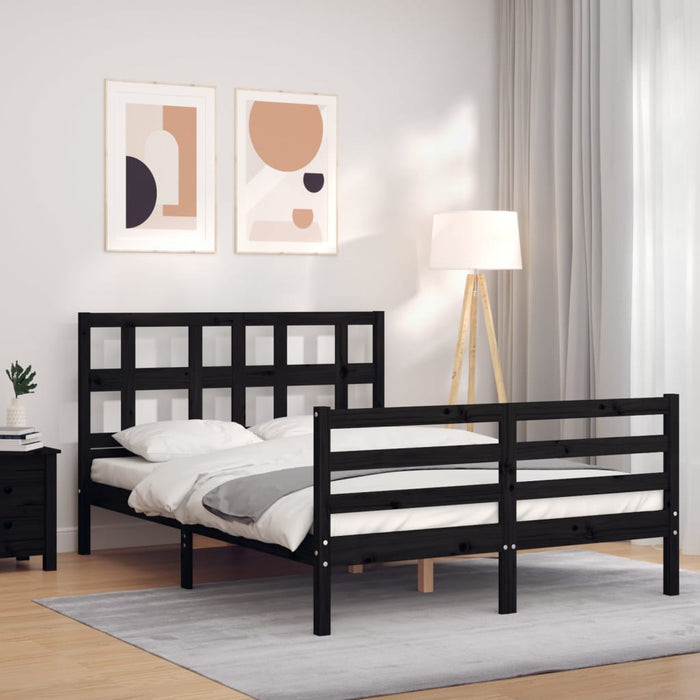 Massivholzbett mit Kopfteil Schwarz 140x200 cm