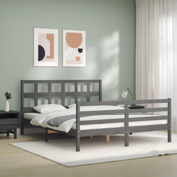 Massivholzbett mit Kopfteil Grau 160x200 cm