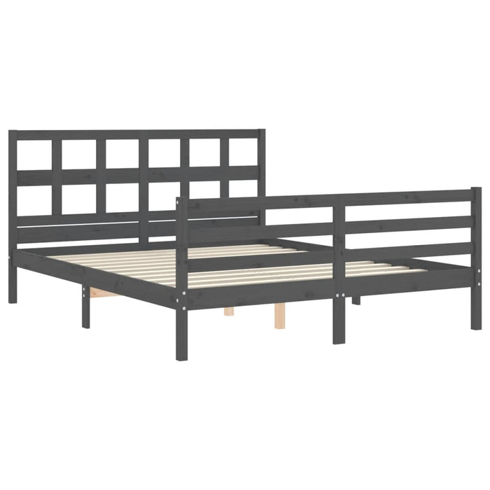 Massivholzbett mit Kopfteil Grau 160x200 cm