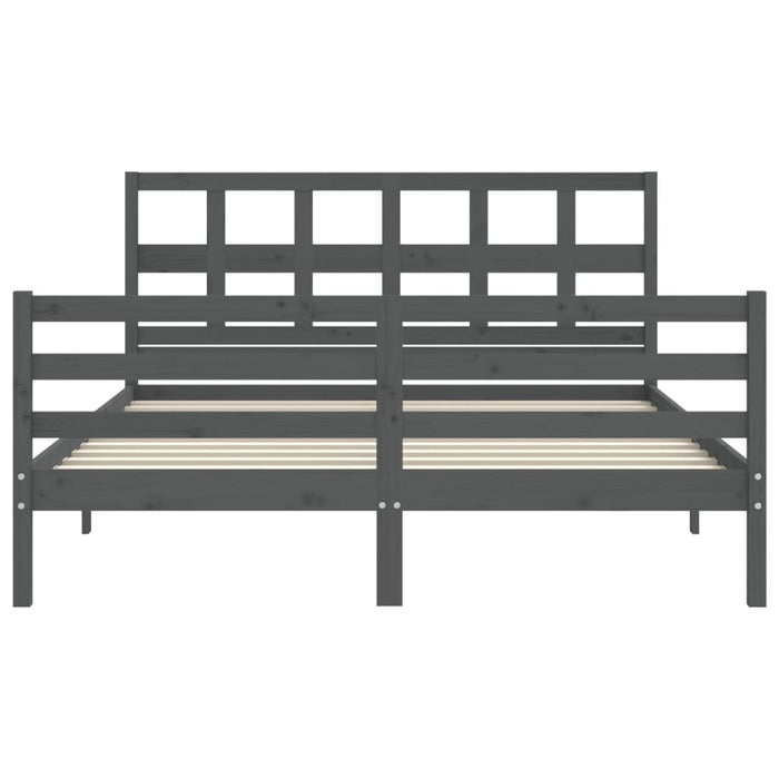 Massivholzbett mit Kopfteil Grau 160x200 cm