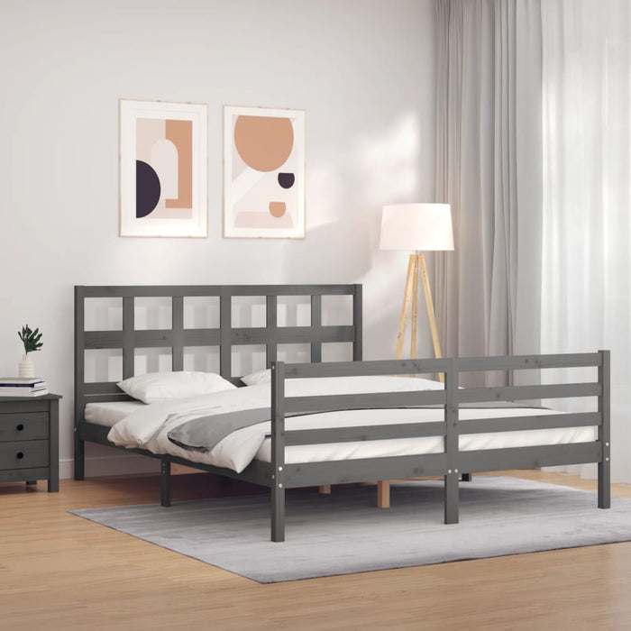 Massivholzbett mit Kopfteil Grau 160x200 cm