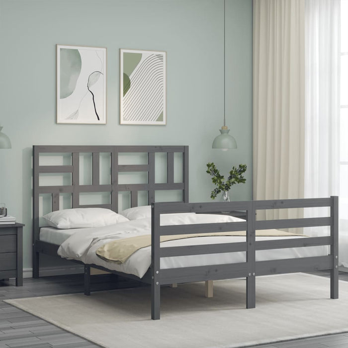 Massivholzbett mit Kopfteil Grau 140x190 cm