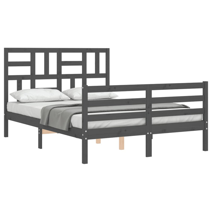 Massivholzbett mit Kopfteil Grau 140x190 cm