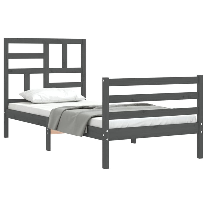 Massivholzbett mit Kopfteil Grau 90x200 cm