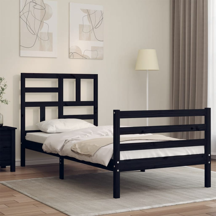 Massivholzbett mit Kopfteil Schwarz 90x200 cm