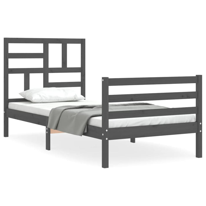 Massivholzbett mit Kopfteil Grau 100x200 cm