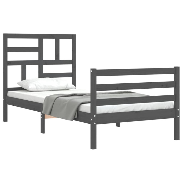 Massivholzbett mit Kopfteil Grau 100x200 cm