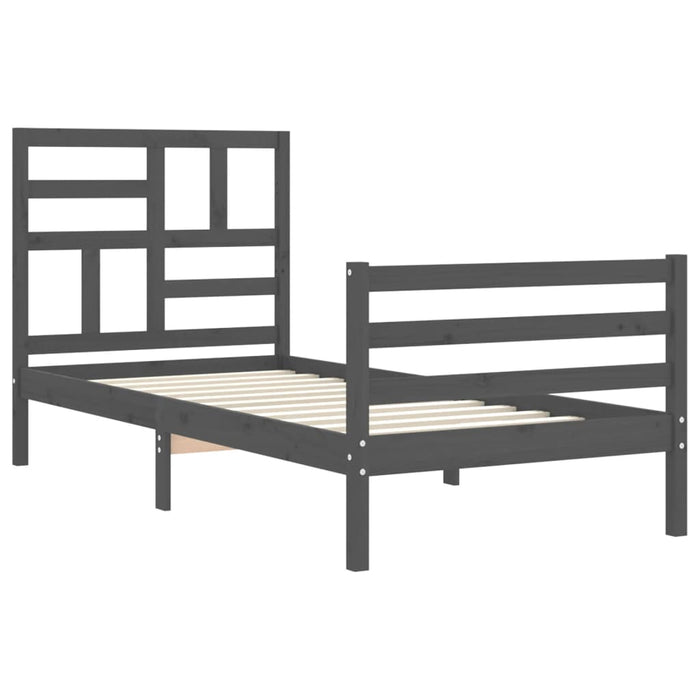 Massivholzbett mit Kopfteil Grau 100x200 cm