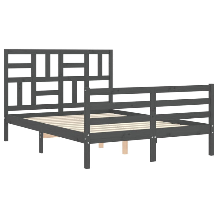 Massivholzbett mit Kopfteil Grau 120x200 cm