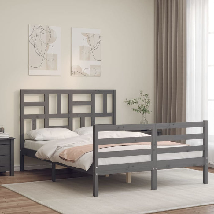 Massivholzbett mit Kopfteil Grau 120x200 cm