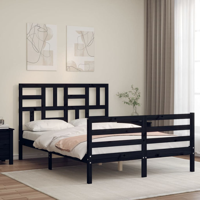 Massivholzbett mit Kopfteil Schwarz 120x200 cm