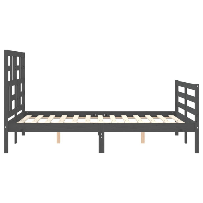 Massivholzbett mit Kopfteil Grau 140x200 cm