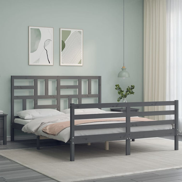 Massivholzbett mit Kopfteil Grau 160x200 cm