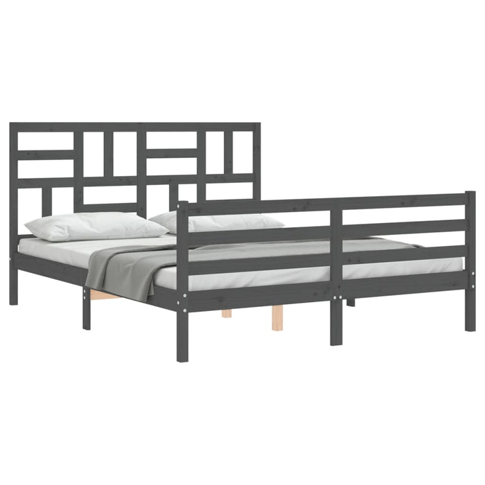 Massivholzbett mit Kopfteil Grau 160x200 cm
