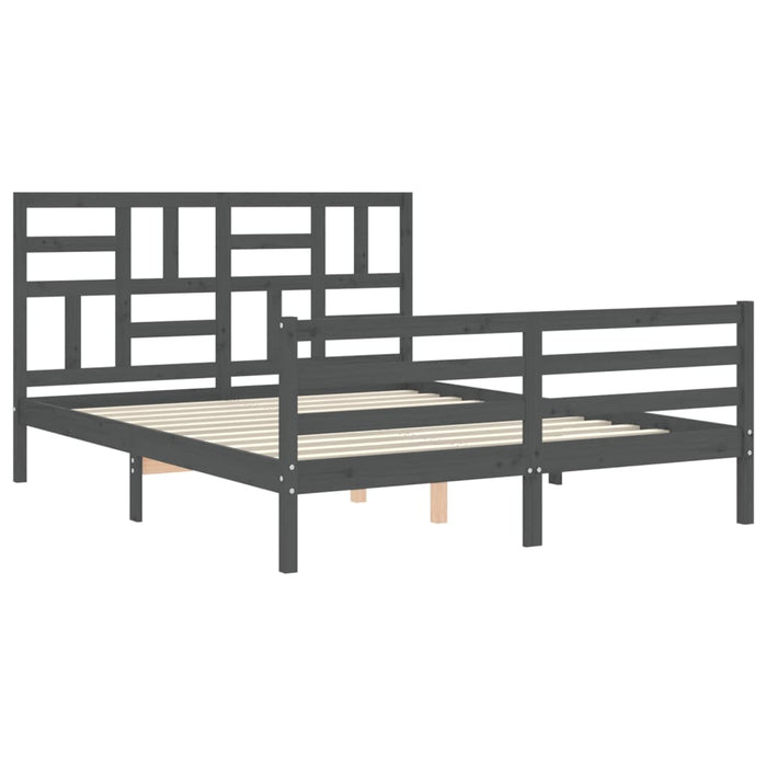 Massivholzbett mit Kopfteil Grau 160x200 cm