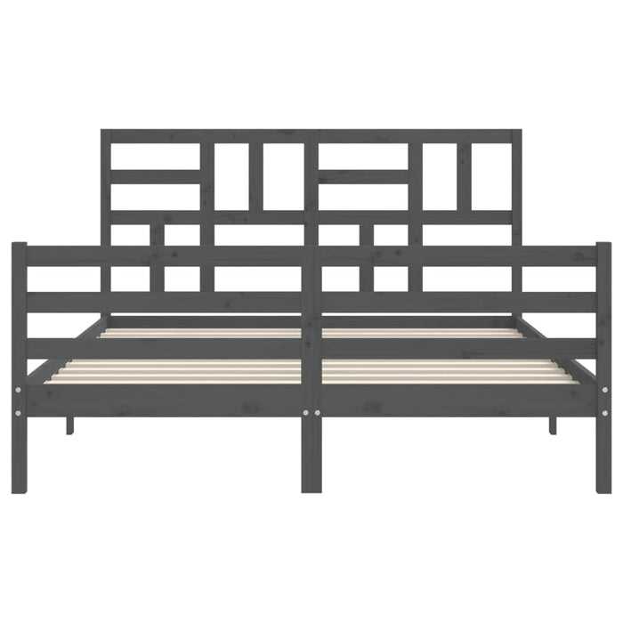Massivholzbett mit Kopfteil Grau 160x200 cm