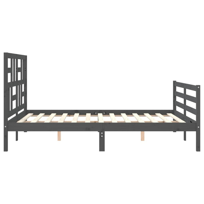 Massivholzbett mit Kopfteil Grau 160x200 cm
