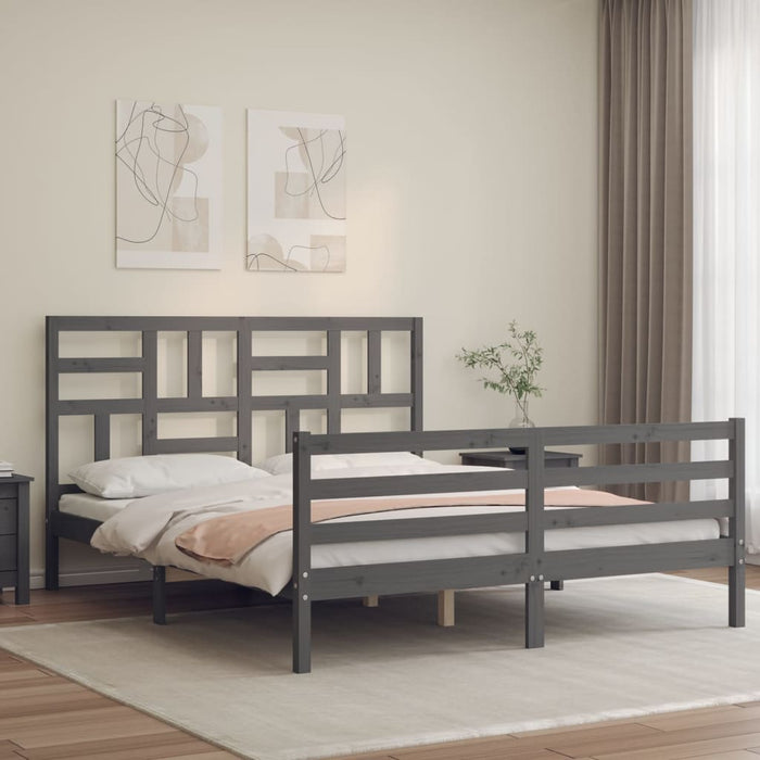 Massivholzbett mit Kopfteil Grau 160x200 cm