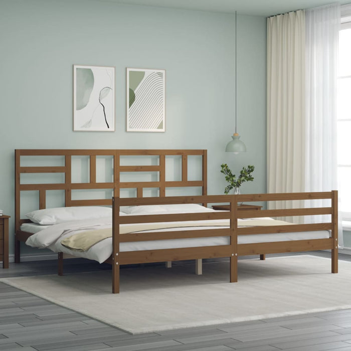 Massivholzbett mit Kopfteil Honigbraun 200x200 cm
