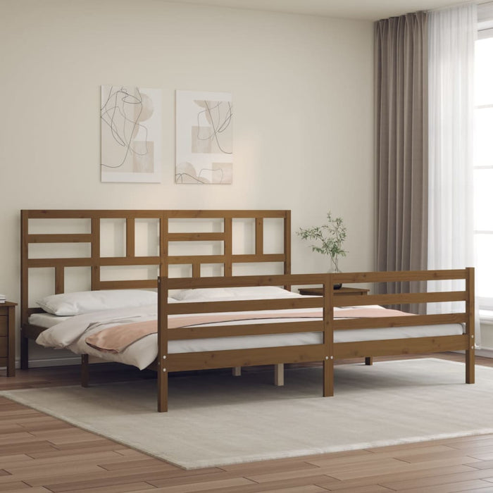 Massivholzbett mit Kopfteil Honigbraun 200x200 cm