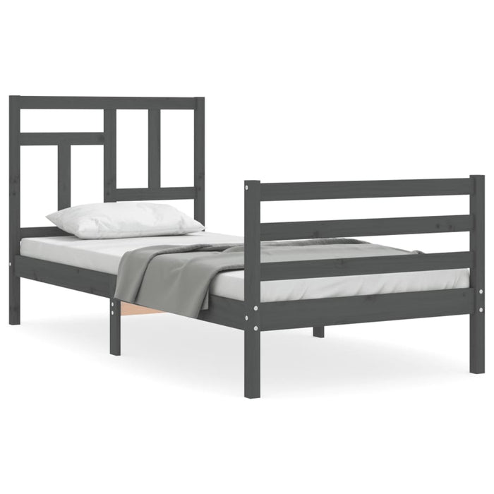 Massivholzbett mit Kopfteil Grau 100x200 cm