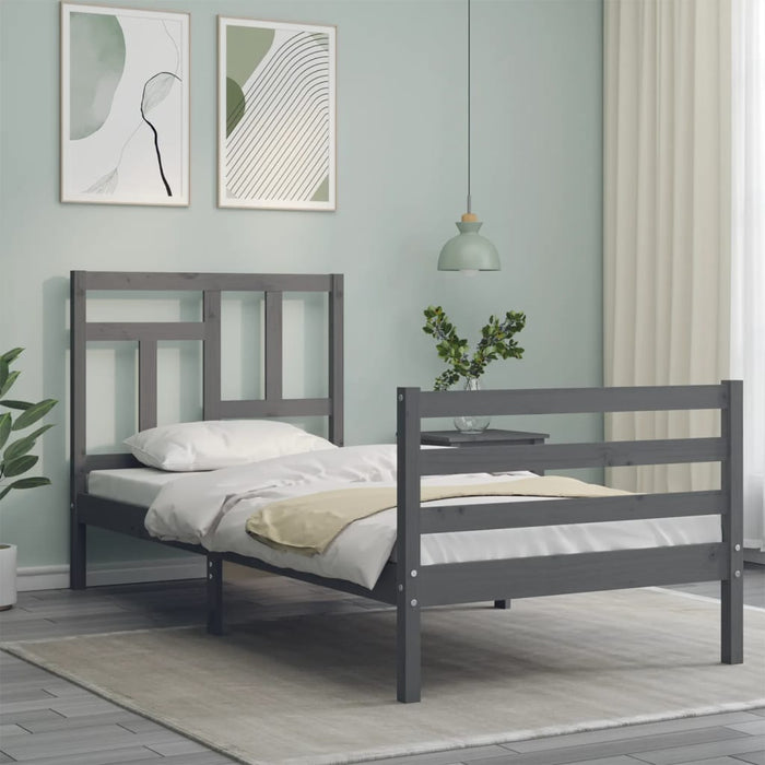 Massivholzbett mit Kopfteil Grau 100x200 cm